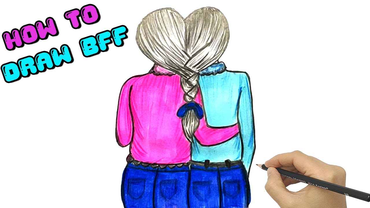 How to draw Best Friends Girls with a Pencil and Art markers | BFF ...