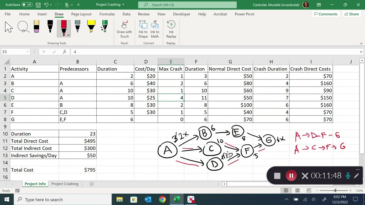 Project Management: Project Crashing, Shortening Project Duration Video 1: Manual Method