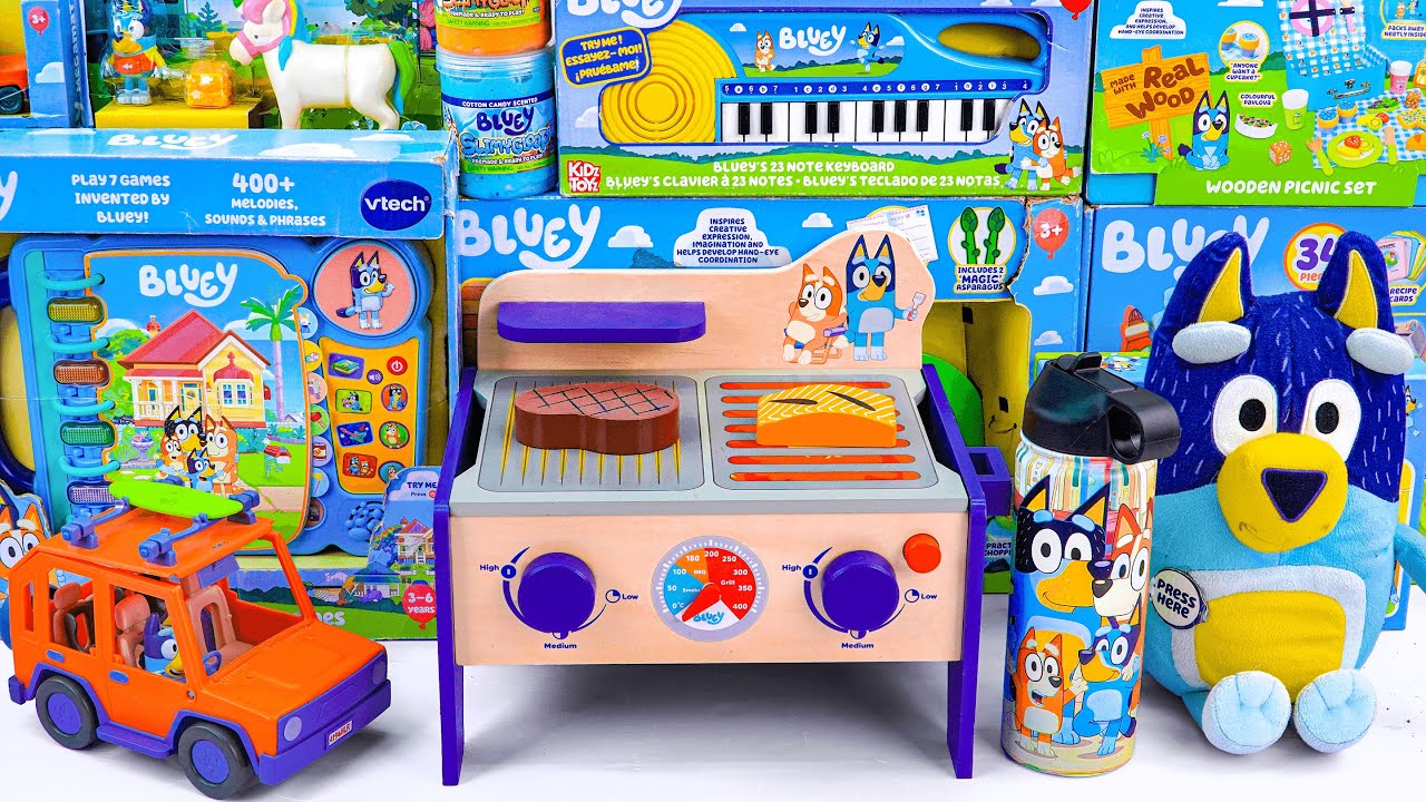 Bluey Toy Collection Unboxing Review 💙 Bluey Wooden BBQ and Salad Set & Bandit Plush
