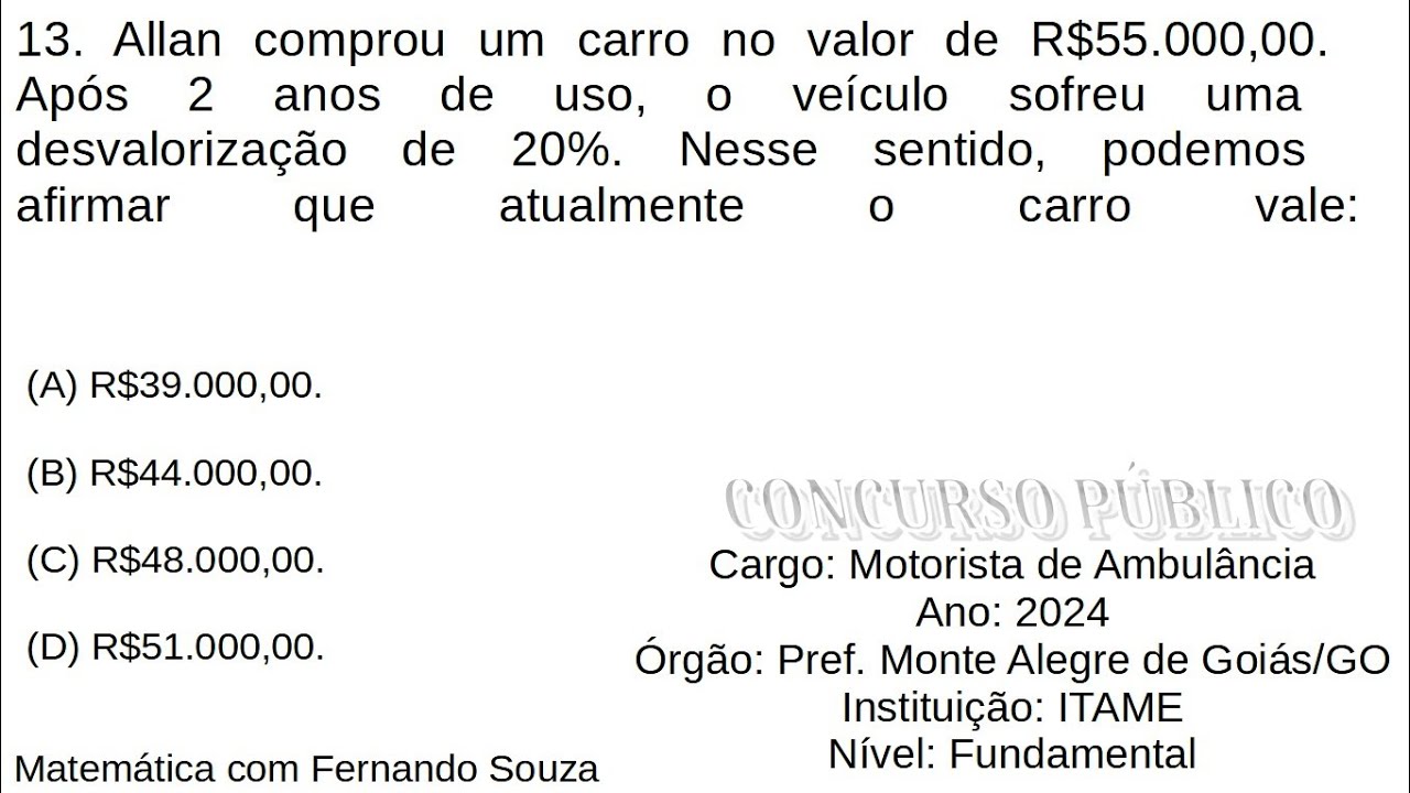 Porcentagem - Questão de concursos públicos de motorista de ambulância.