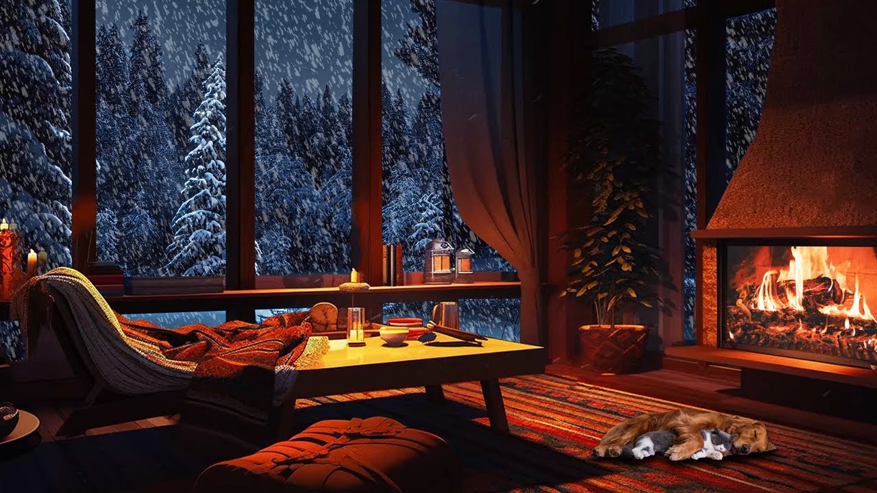 Relaxing Blizzard with Cozy Crackling Fireplace | Winter Wonderland ...