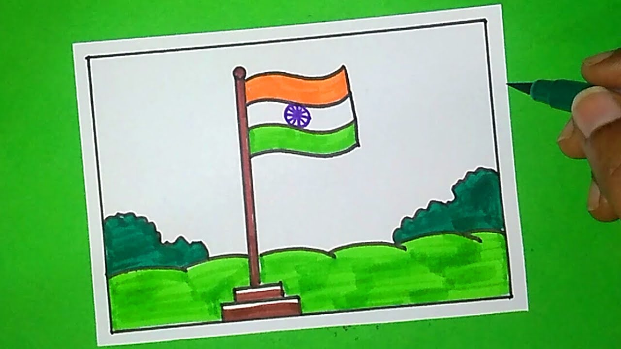 Republic Day Drawing Indian National Flag Drawing Flag Scenery