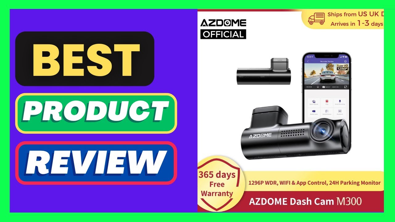 AZDOME M300-335R Dash Cam 1296P WiFi Car DVR Voice Control 150°