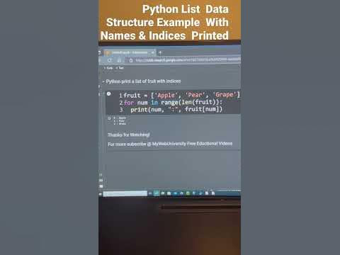 Python List Data Structure With Names & Indices Printed - YouTube
