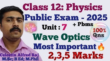 12 Physics|Most|Important|Golden|1,2,3,5 marks|Unit 7|Wave Optics|Public Exam 2025|sky physics
