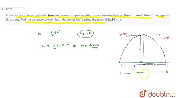 From the top of tower of height `80 m`, two stones are projected horizontally with velocities `20 m