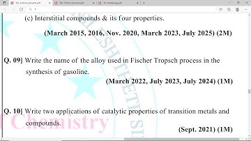 Transition & Inner Transition Elements l 12th HSC Board Exam 2026 Important Questions