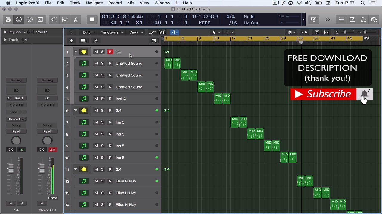 FREE Loop Samples Wav & Midi Logic Pro X & FL Studio Vol 1 - YouTube