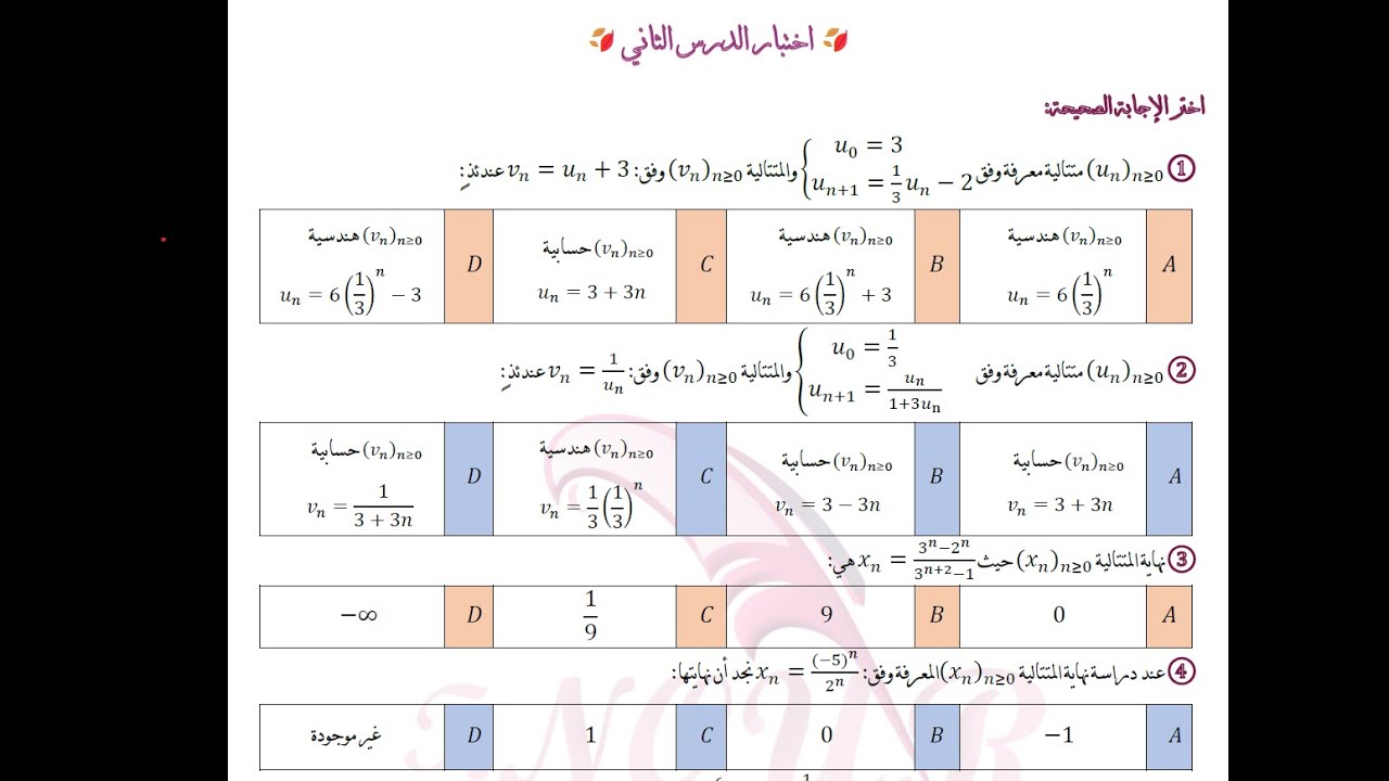 بحث نهاية متتالية _حل أسئلة أتمته الدرس الثاني( نهاية المتتالية الهندسية)