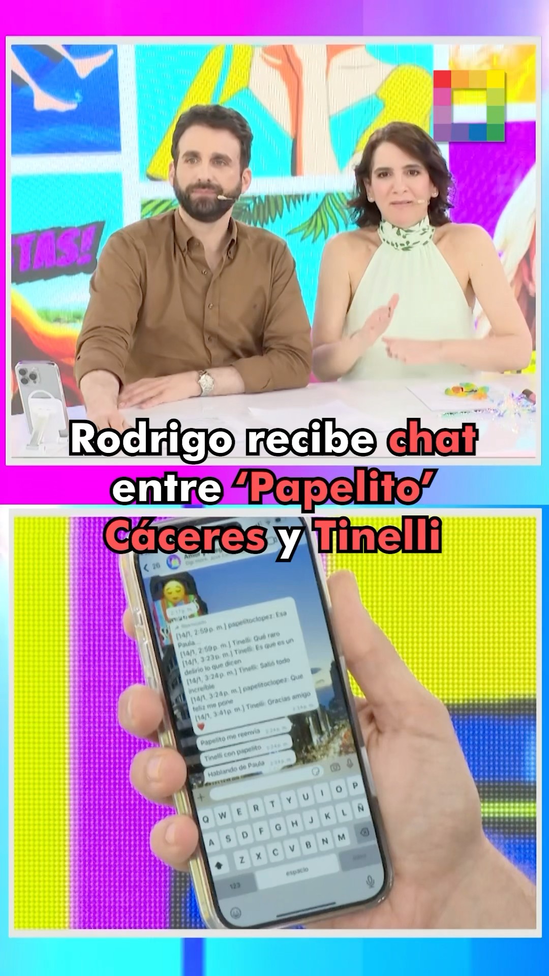 Rodrigo recibe un chat entre ‘Papelito’ Cáceres y Tinelli. #AmorYFuego #chat #papelito #Tinelli