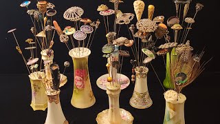 ESTATE SALE TREASURES: Victorian hat pins, Gold, Silver, Japanese owls - A FANCY SHOW & TELL