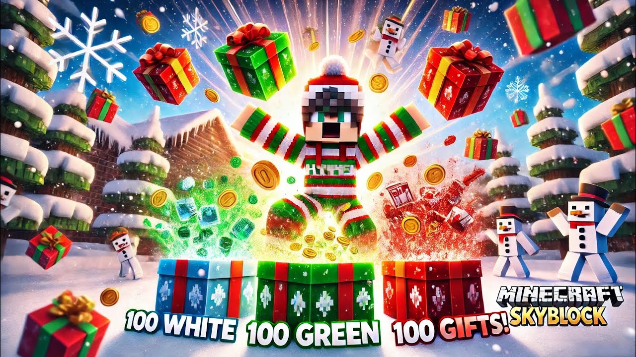 I Opened 100 White, 100 Green, and 100 Red Gifts in Hypixel SkyBlock!