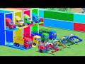 COLORFUL LONG TRUCKS TRANSPORT EXCAVATOR | BLUE RED YELLOW GREEN TRUCKS FS22