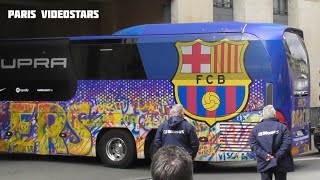 Bus du Barca arrive à l'hôtel @ Paris 9 avril 2024 avant PSG FC Barcelona Champions League