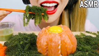 ASMR SALMON SASHIMI+SEA GRAPES+TOBIKO EGGS 연어회,바다포도,날치알 먹방 (EATING SOUNDS) NO TALKING MUKBANG