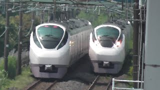 【電笛あり】E657系（ひたち12号）と（ひたち3号）、内郷駅を通過。