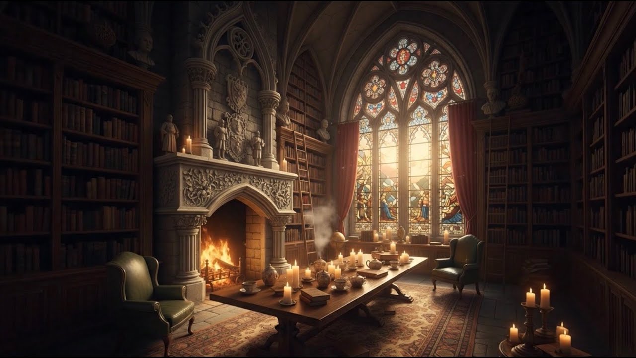 Castle Library Fireplace ✨ Night by the Fire ✨ Reading & Meditation
