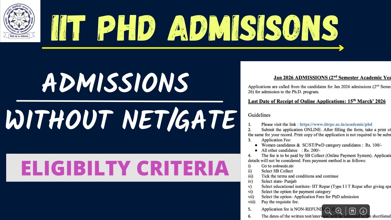 IIT ROPAR PHD ADMISSIONS 2026|| ELIGIBILITY CRITERIA|  PHD ADMISSIONS WITHOUT NET /GATE| PHD IN IIT