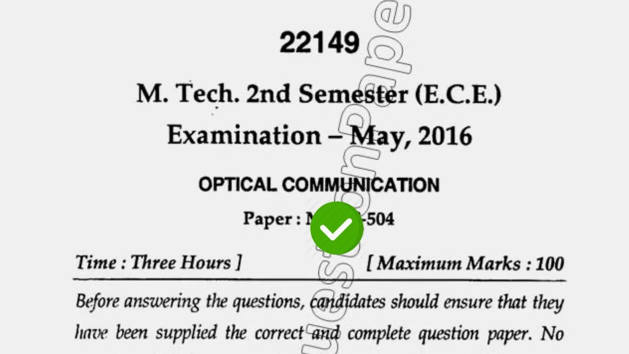 2016 Mdu Mtech ECE 2nd Sem Optical Communication Question Paper - YouTube