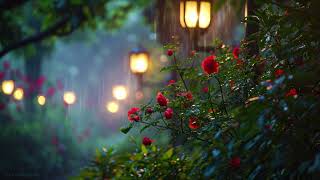 Dreamy Red Rose Garden | No Midroll Ads | Quiet ASMR Rainfall on a Path | 6 Hrs