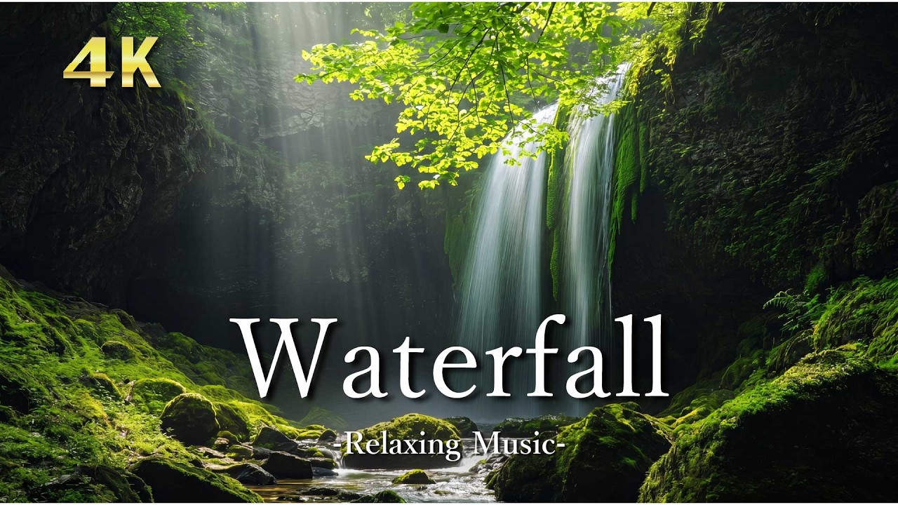 4K 森と滝の絶景｜自然音と癒しのピアノで深いリラックス Forest Waterfall Healing Music