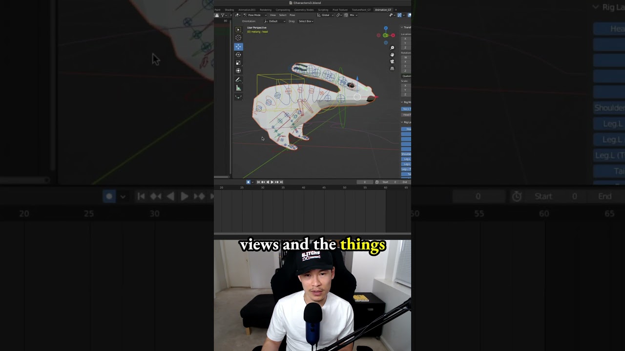 Master Action Editor for Rig Layer Management - making 3d game character in Blender - 3.5 Raz Rabbit