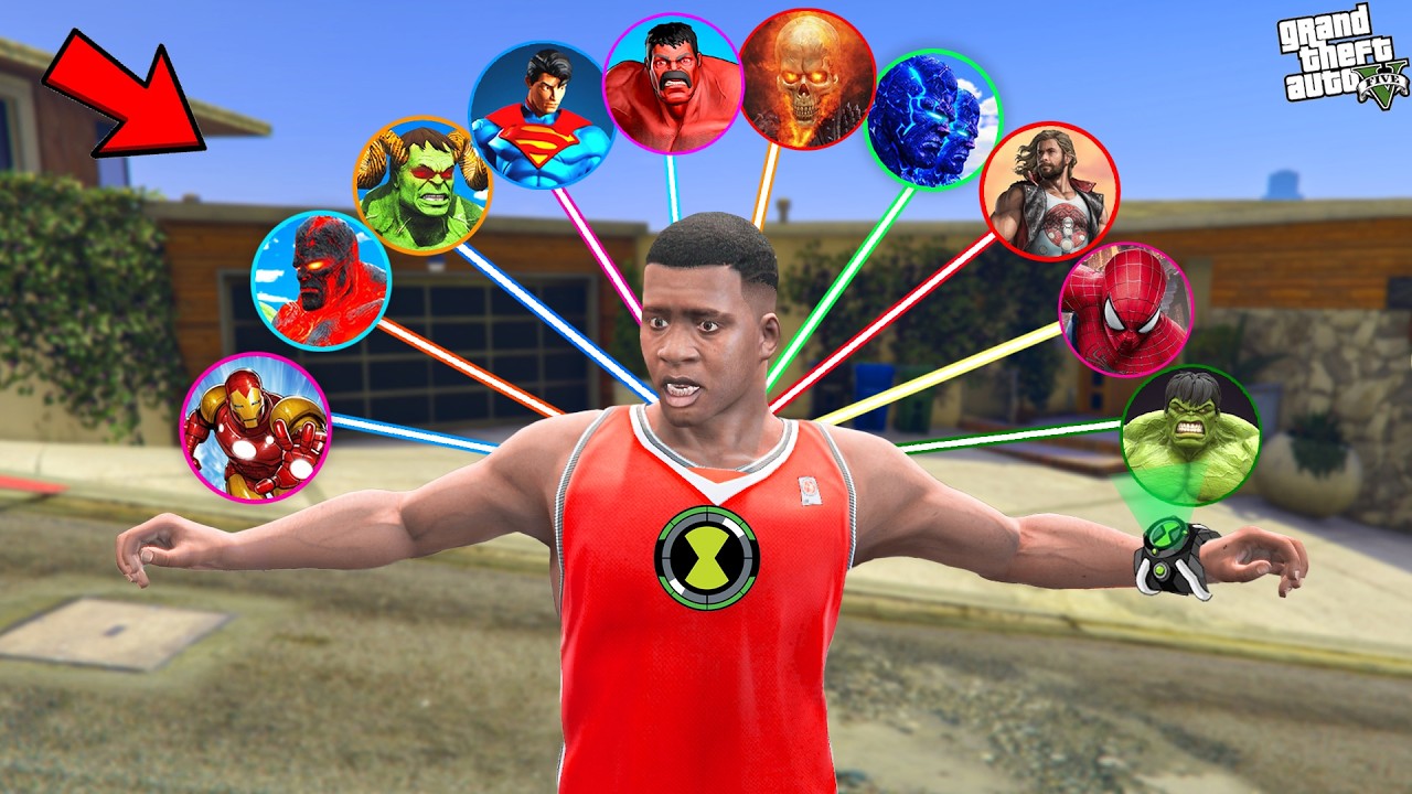 Franklin Try New Avengers Ben 10 Watch And Become Superhero in GTA 5!