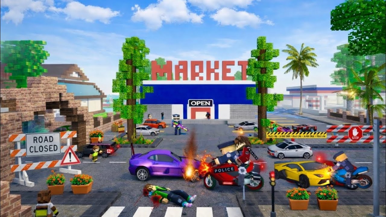 School Party Craft - SHOCKING Market Chaos! Police Bike Crash & Emergency Rescue Team Arrives!