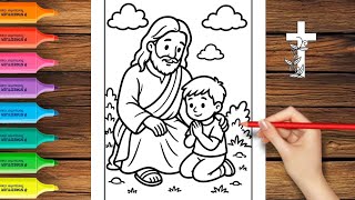 Jesus with Kids Coloring Page Christian Coloring Book for Kids Learn Colors
