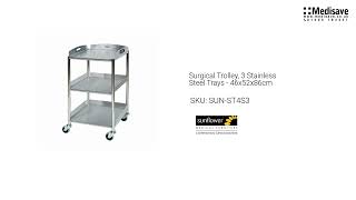 Surgical Trolley 3 Stainless Steel Trays 46x52x86cm SUN ST4S3