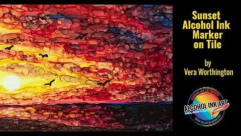 Alcohol Ink Markers on Tile - Painting a Sunset
