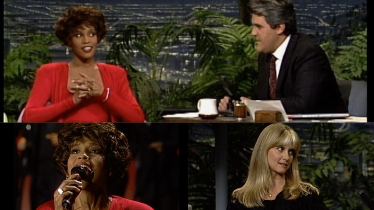 Whitney Houston & Olivia Newton-John | Full Jay Leno Show 1990 [HD] ATMTIN & DYHWIH Live + Interview