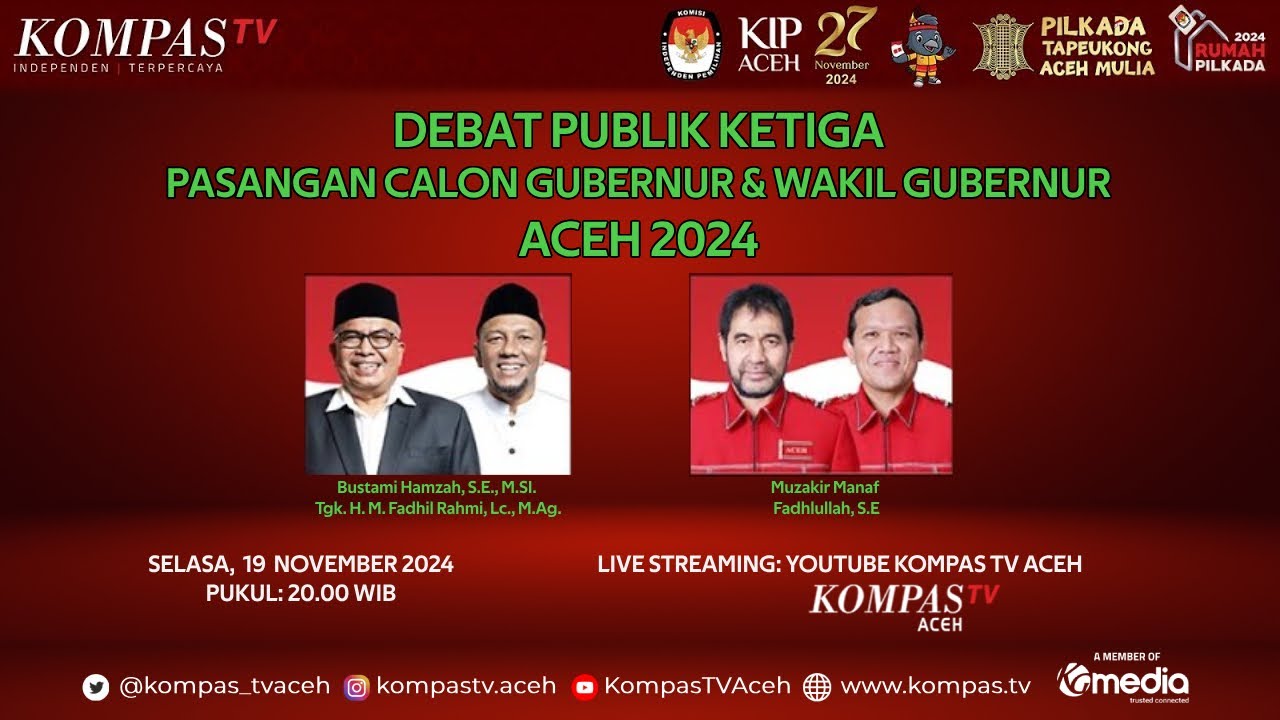 LIVE – Debat Publik Ketiga Calon Gubernur dan Wakil Gubernur Aceh 2024