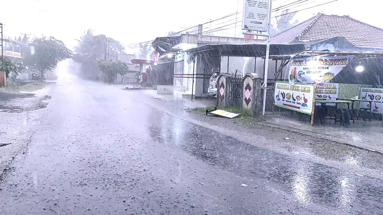 Extreme Rain Walk in Peaceful Village with Fierce Wind and Loud Thunder Night ASMR 4K Video 735