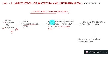 Unit – 1: Application Of Matrices And Determinants : Exercise 1.5 :  Introduction