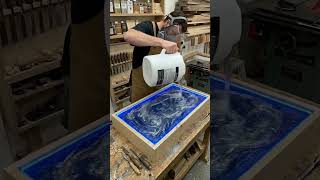 Most Satisfying Blue Epoxy Table Pour! 🌊🔨 #shortsvideo