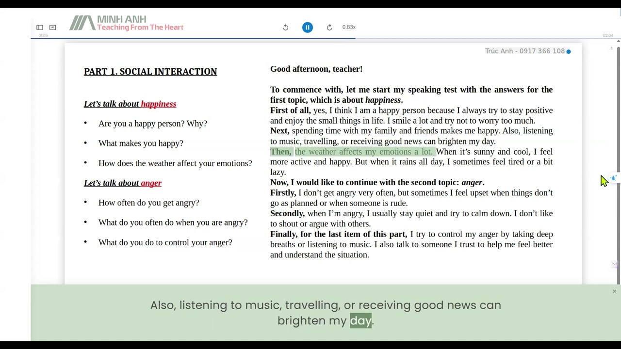 VSTEP SPEAKING - TOPIC 9: RELATIONSHIPS & DAILY ACTIVITIES - PART 1 - 5