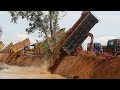 Unbelievable Unloading Dirt Dump Truck 10 Wheels to Filling Land with Amazing Action at Work