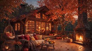Cozy Fall in Calm Porch 🍂 Fireplace Ambience with Soft Piano Music for Relaxing, Healing Rest screenshot 4