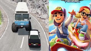 Subway Surfers Run || Car Game BeamNG.drive || Modify bus Monster Tire || Mobile Pc Game Play
