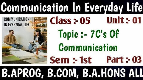 Communication In Everyday Life Sem-1. Class :05, Unit :01 Theory Of Communication. Part :05. For All