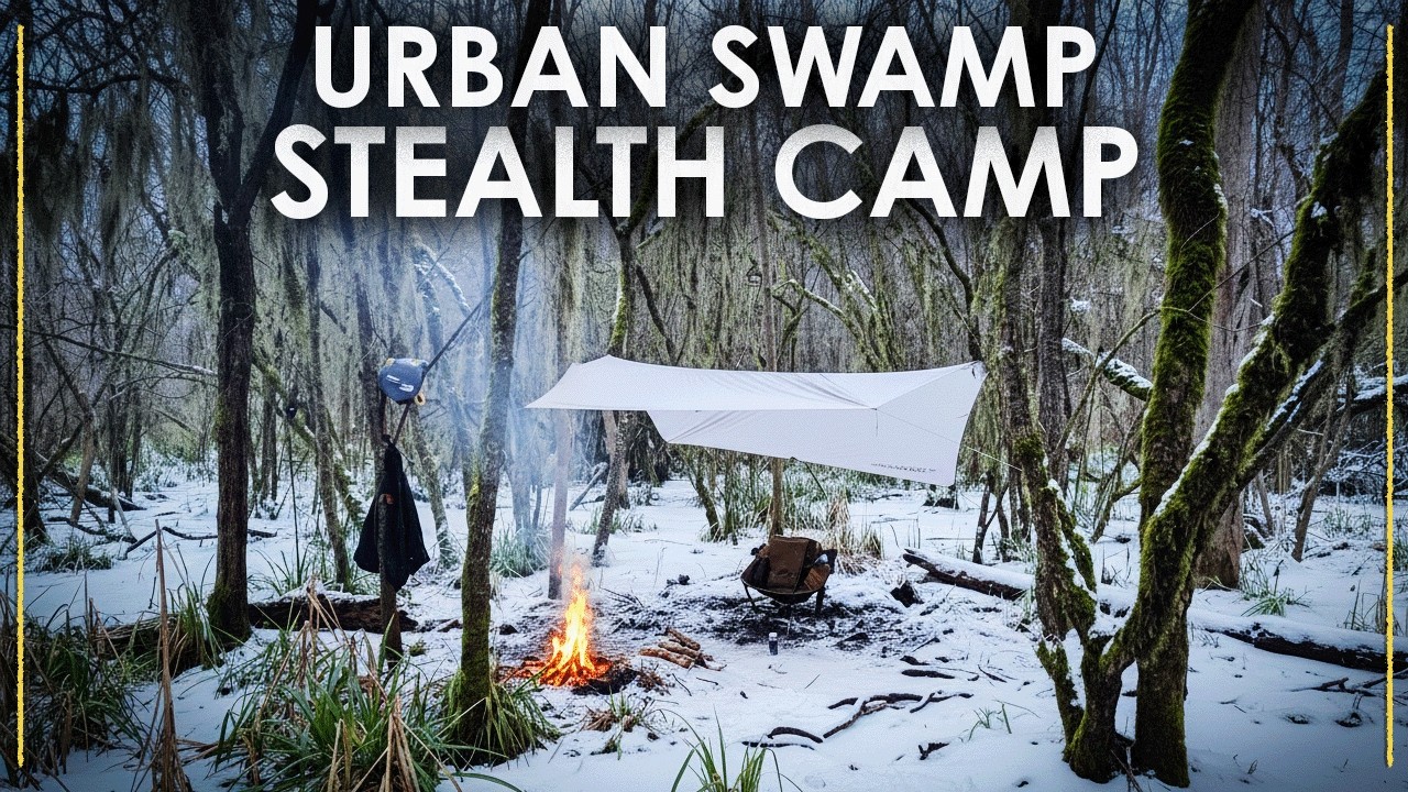 Cozy Urban Camping in a Frozen Neighborhood Park Swamp