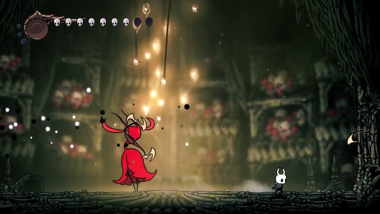 the knight getting wrecked by the skarrsinger [Hollow Knigh: Silksong]