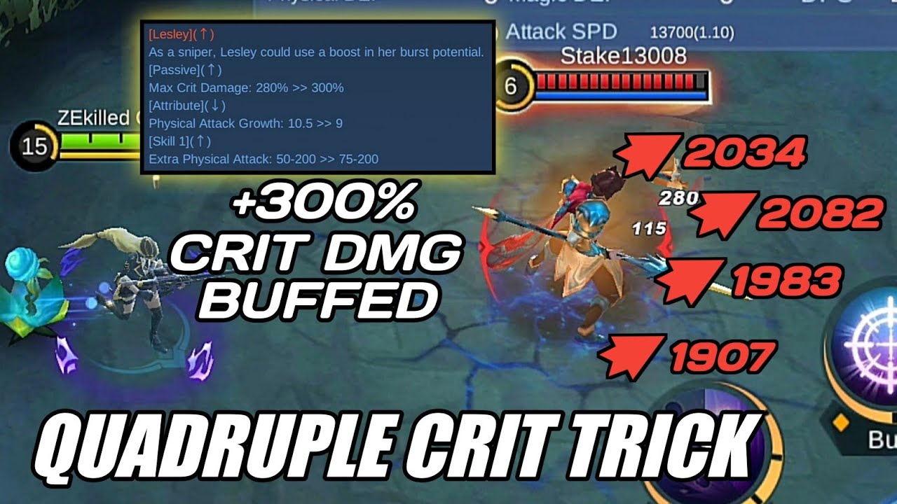 Lesley is Buffed! 300% Crit Damage + Quadruple Crit Trick Tutorial | Mobile Legends | ZEkilled