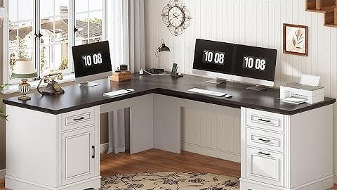 69" Executive L Shaped Desk, Home Office Desk with Drawers and Storage Cabinet & Power Outlet