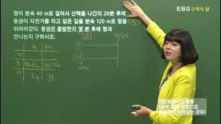 [EBS 수학의 답] 연립방정식의 활용 - 연립방정식의 활용(속력: 같은 방향으로 출발하여 따라잡는 경