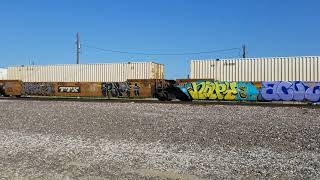 Slow moving BNSF stack train