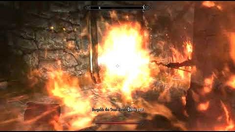 Skyrim Combat 2016: Staves of fire and ice in combat.