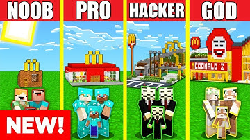 MCDONALDS BUILD CHALLENGE - Minecraft Battle: NOOB vs PRO vs HACKER vs GOD Animation FAST FOOD HOUSE