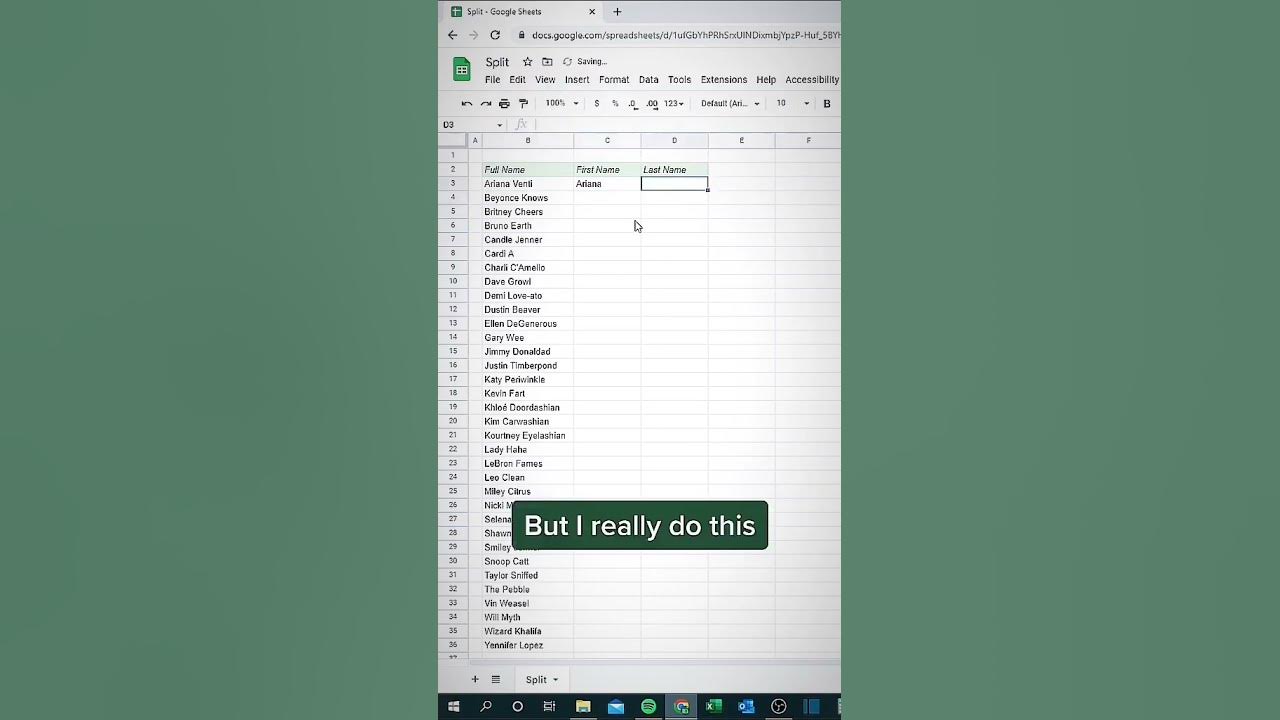 Split names in gsheets cheatsheets excel exceltips googlesheets 